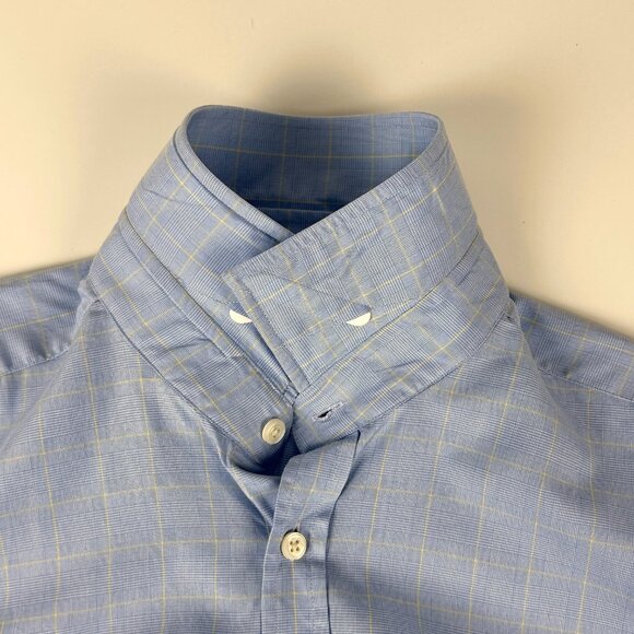 Hawes & Curtis Dress Shirt Mens 17 St. James Slim Fit‎ Blue Plaid Luxury Cotton - Picture 5 of 14